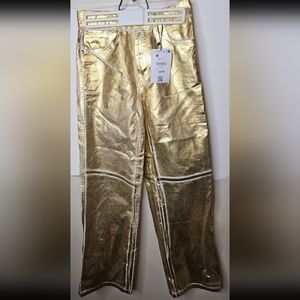 NWT Bershka Gold Metalic Straigh Leg cotton Trowsers size xs